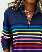Comfort Zip Sweatshirt with Colourful Stripes - Relaxed Fit