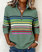 Comfort Zip Sweatshirt with Colourful Stripes - Relaxed Fit
