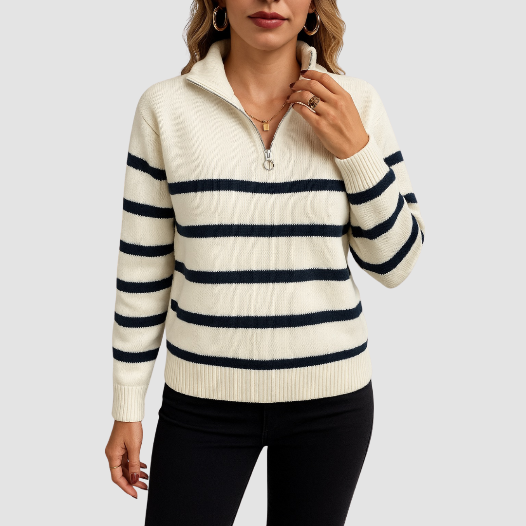 Classic Stripe Half-Zip Sweater — Timeless