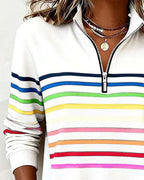 Comfort Zip Sweatshirt with Colourful Stripes - Relaxed Fit