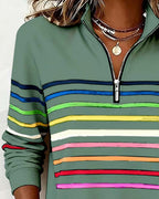 Comfort Zip Sweatshirt with Colourful Stripes - Relaxed Fit
