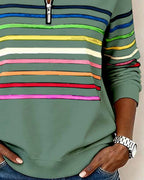 Comfort Zip Sweatshirt with Colourful Stripes - Relaxed Fit