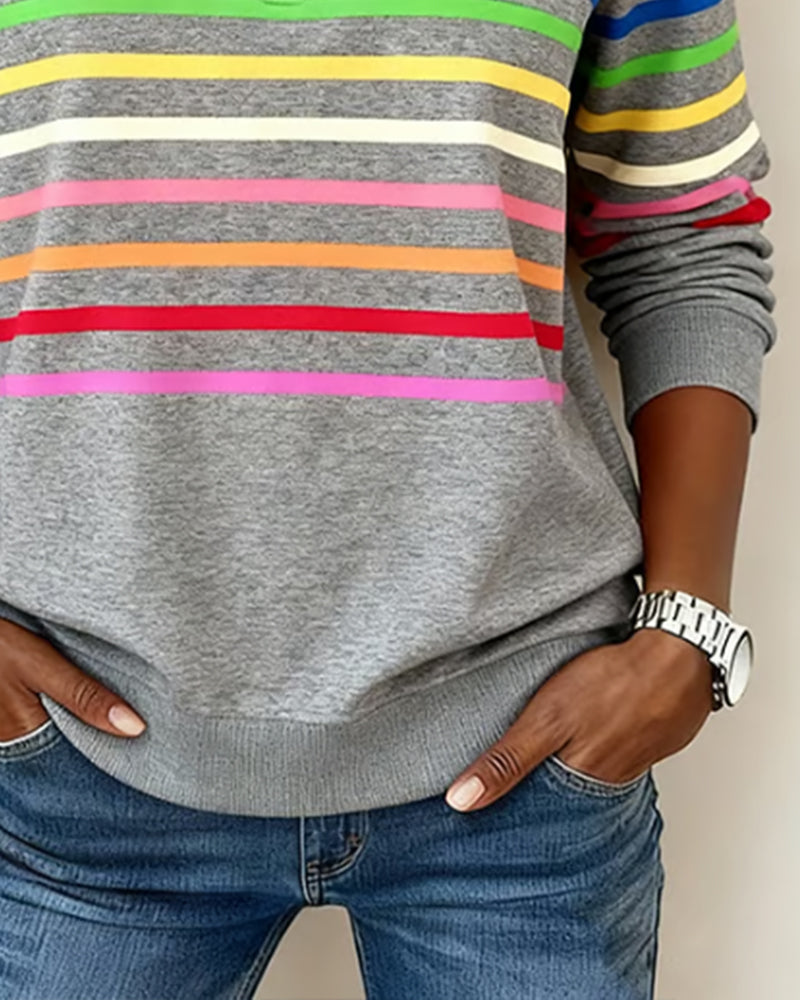Comfort Zip Sweatshirt with Colourful Stripes - Relaxed Fit