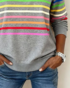 Comfort Zip Sweatshirt with Colourful Stripes - Relaxed Fit