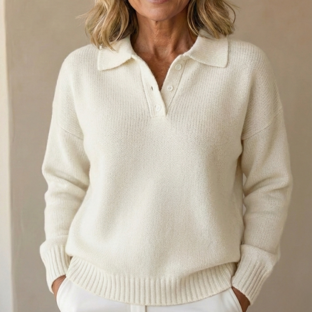 Soft Knit Sweater with Collar - Relaxed Fit