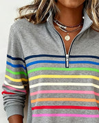 Comfort Zip Sweatshirt with Colourful Stripes - Relaxed Fit