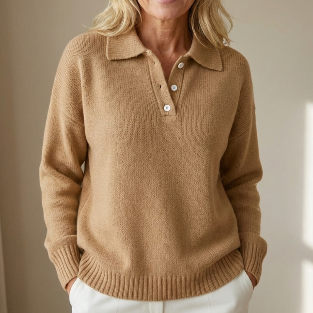 Soft Knit Sweater with Collar - Relaxed Fit