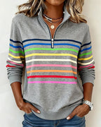 Comfort Zip Sweatshirt with Colourful Stripes - Relaxed Fit
