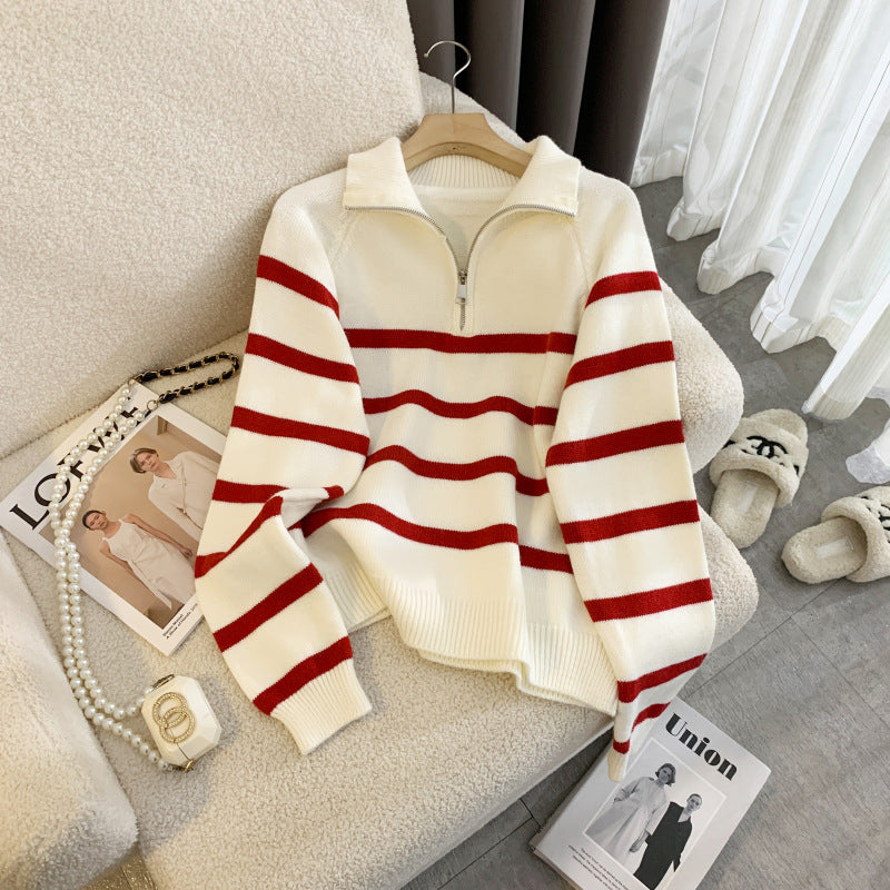 Classic Stripe Half-Zip Sweater — Timeless