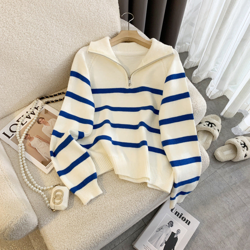 Classic Stripe Half-Zip Sweater — Timeless