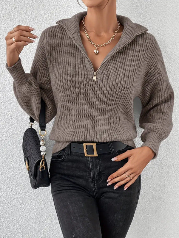 Women Chic Half-Zip Knit — Stylish Comfort