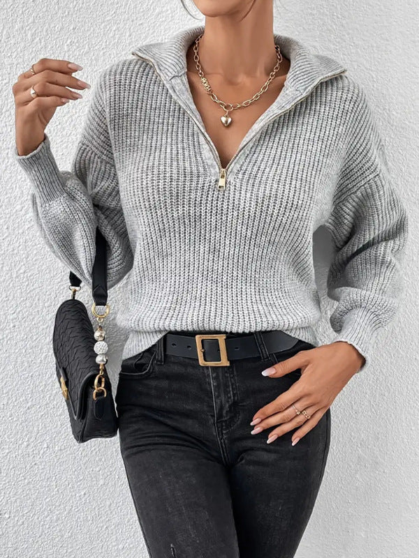 Women Chic Half-Zip Knit — Stylish Comfort