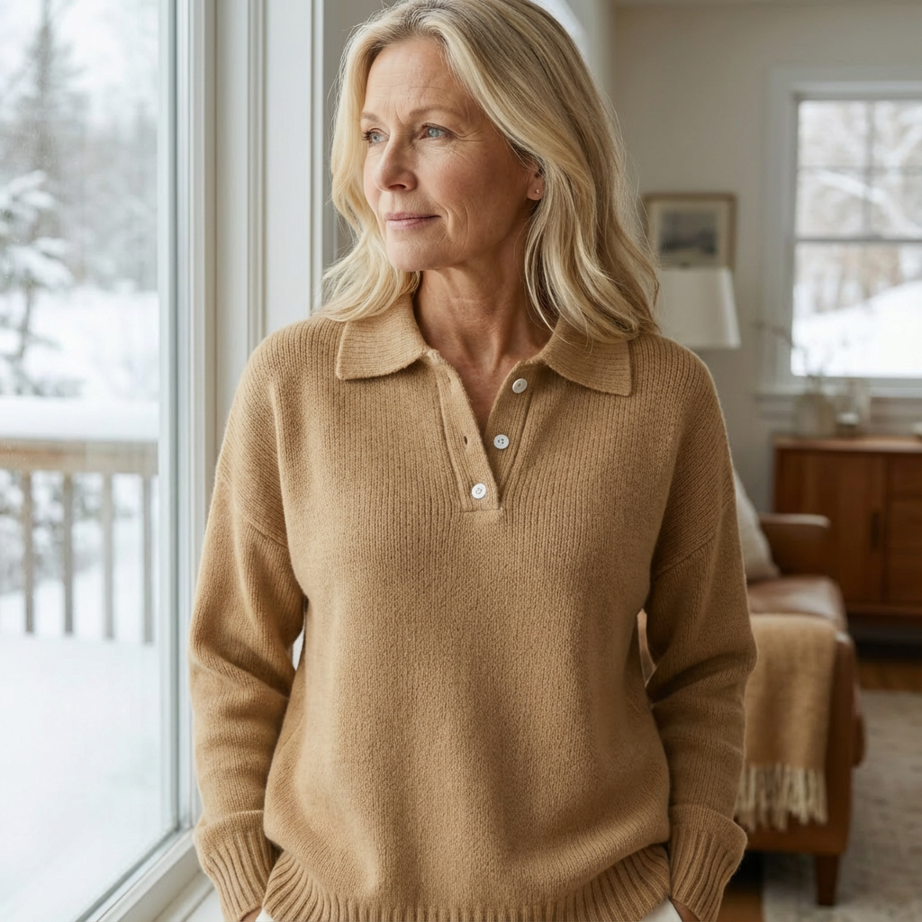 Soft Knit Sweater with Collar - Relaxed Fit