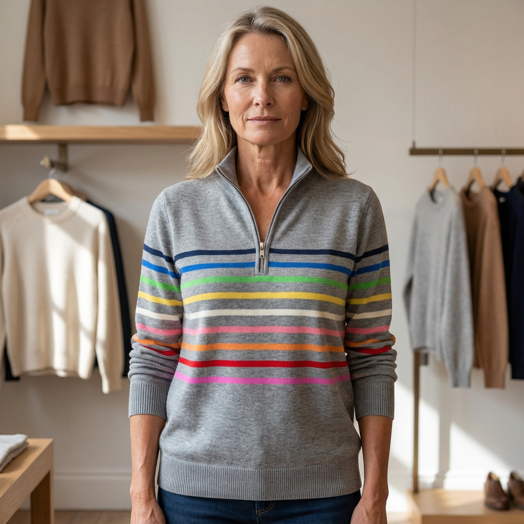 Comfort Zip Sweatshirt with Colourful Stripes - Relaxed Fit