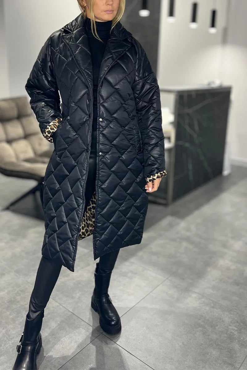 Olivia – Reversible Quilted Coat with Leopard Print Lining